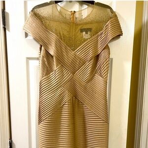 Tadashi Shoji Gold Sheath Dress with Cap Sleeves
